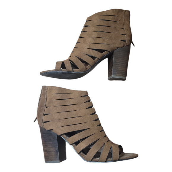 Carlos Santana Polly Gladiator Booties Brown Faux Suede Peep Toe Size 8 Edgy - Picture 2 of 9